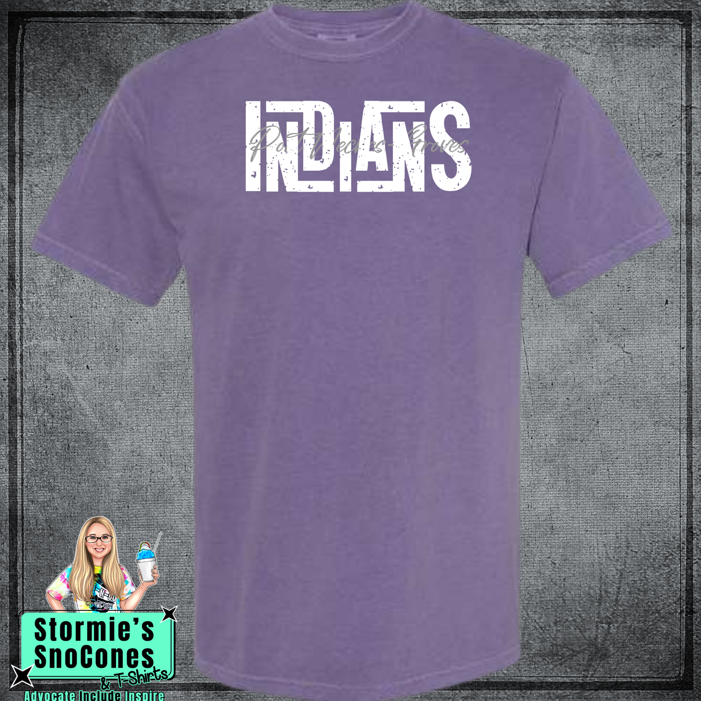 Port Neches-Groves Indians Lines Cursive Weave Purple Gildan Comfort Colors Bella Canvas Shirt