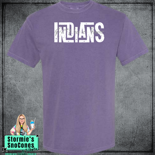 Port Neches-Groves Indians Lines Cursive Weave Purple Gildan Comfort Colors Bella Canvas Shirt
