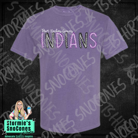 Port Neches-Groves Indians Polka Dot Doodle Blue Gildan Comfort Colors Bella Canvas Shirt