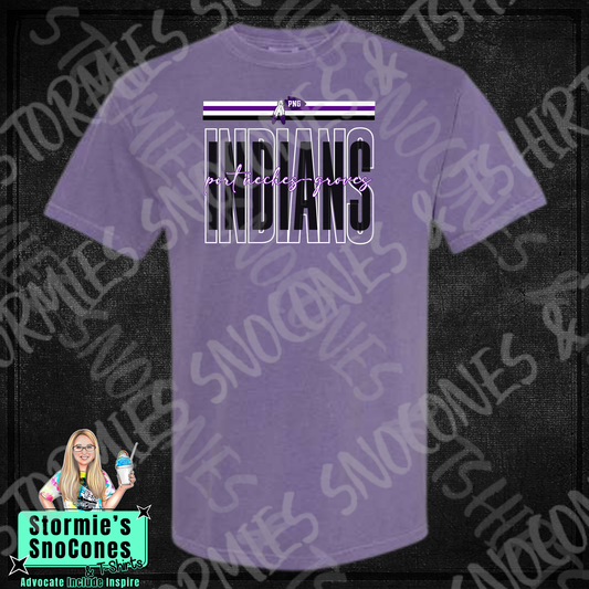 Port Neches-Groves Indians Layered Outline Cursive Purple Gildan Comfort Colors Bella Canvas Shirt