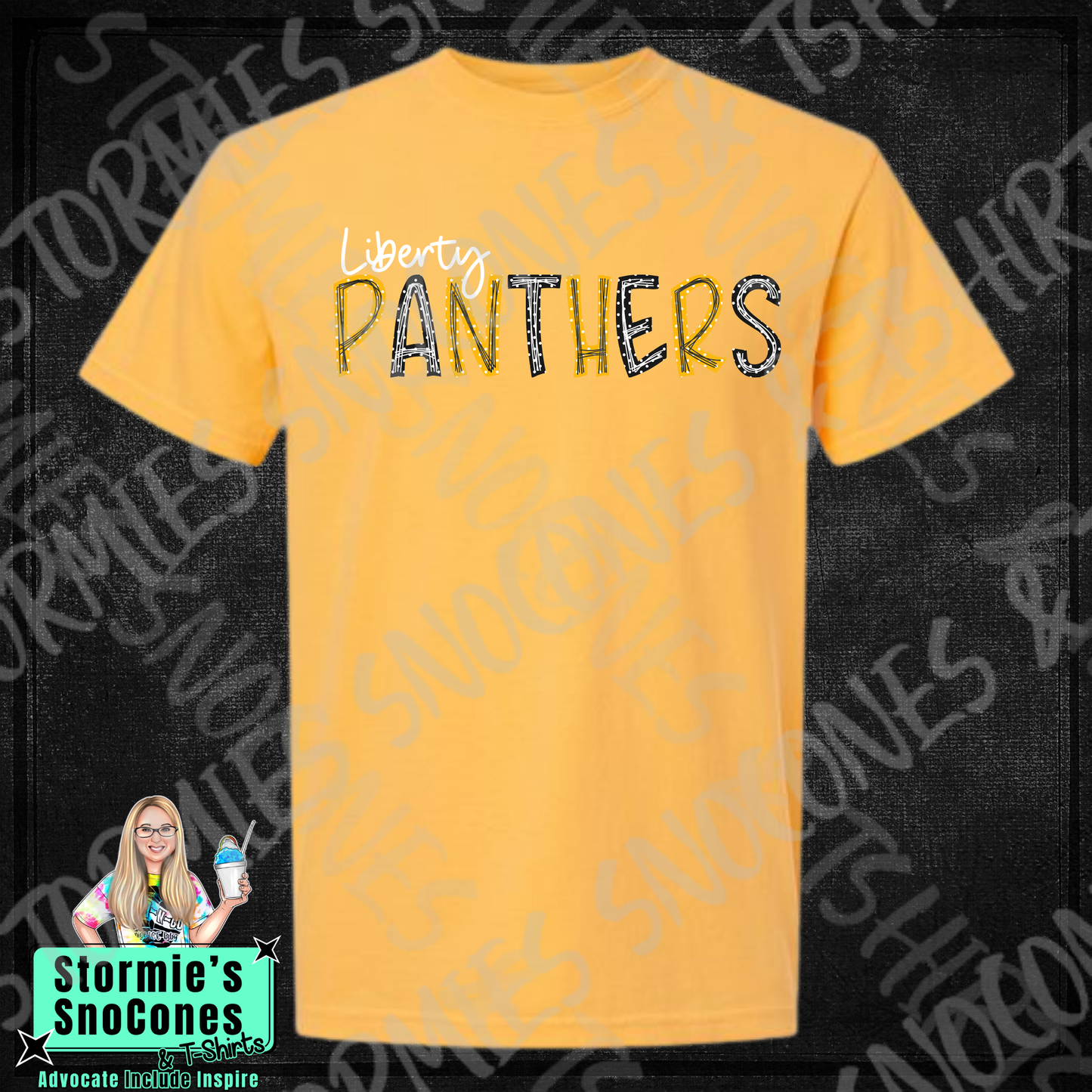 Liberty Panthers Polka Dot Doodle Yellow Gildan Comfort Colors Bella Canvas Shirt