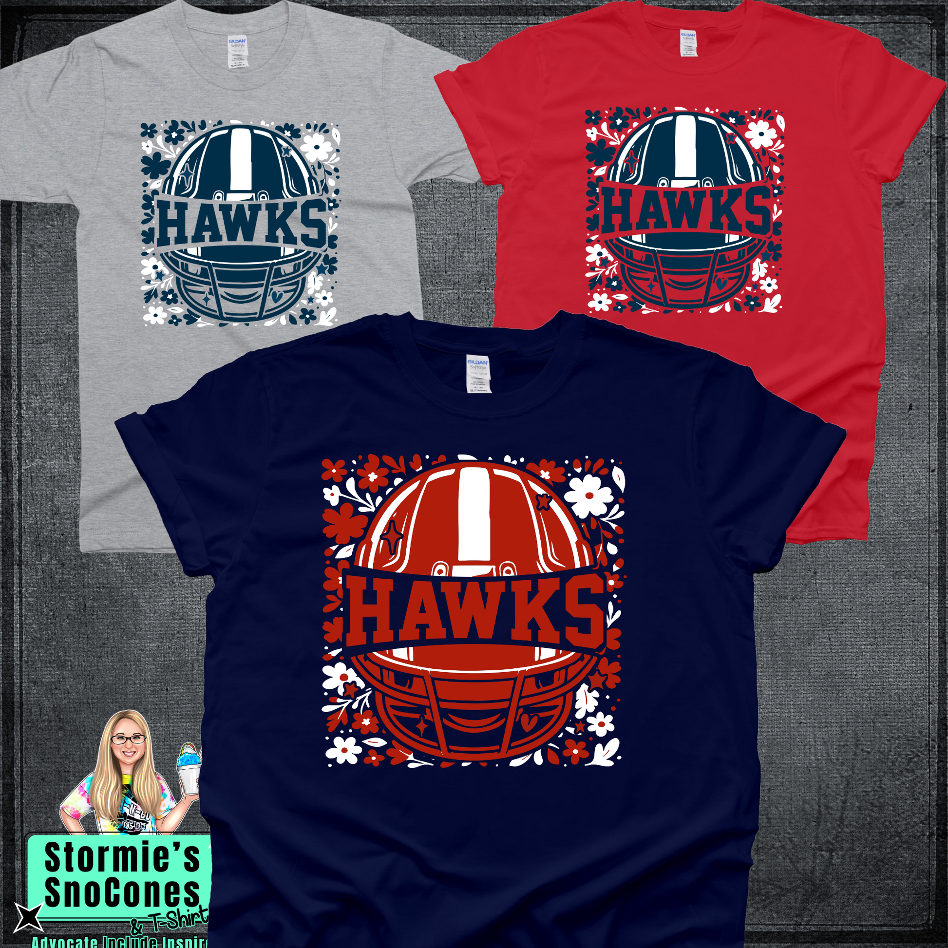 Hawks Football Helmet Floral Tshirt