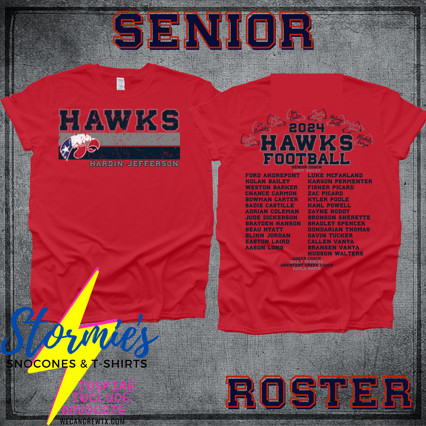 Hawks Senior Football-Cheer 2024 Fundraiser ROSTER Shirt