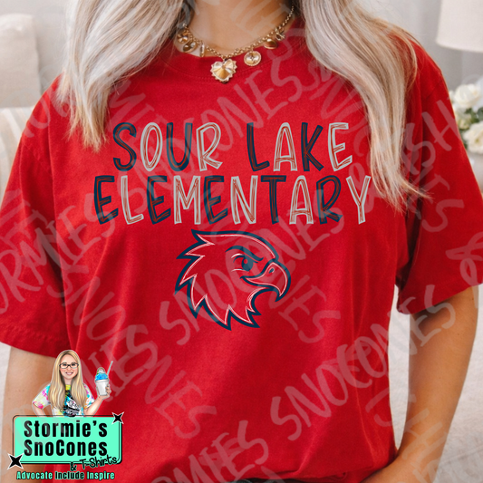 Sour Lake Elementary Hawks Doodle Letters Red Gildan Comfort Colors Bella Canvas Shirt