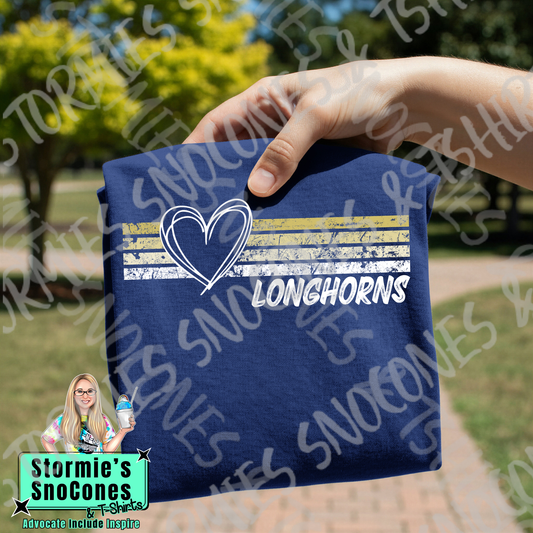 Hamshire Fannett Longhorns Heart Lines Navy Gildan Comfort Colors Bella Canvas Shirt