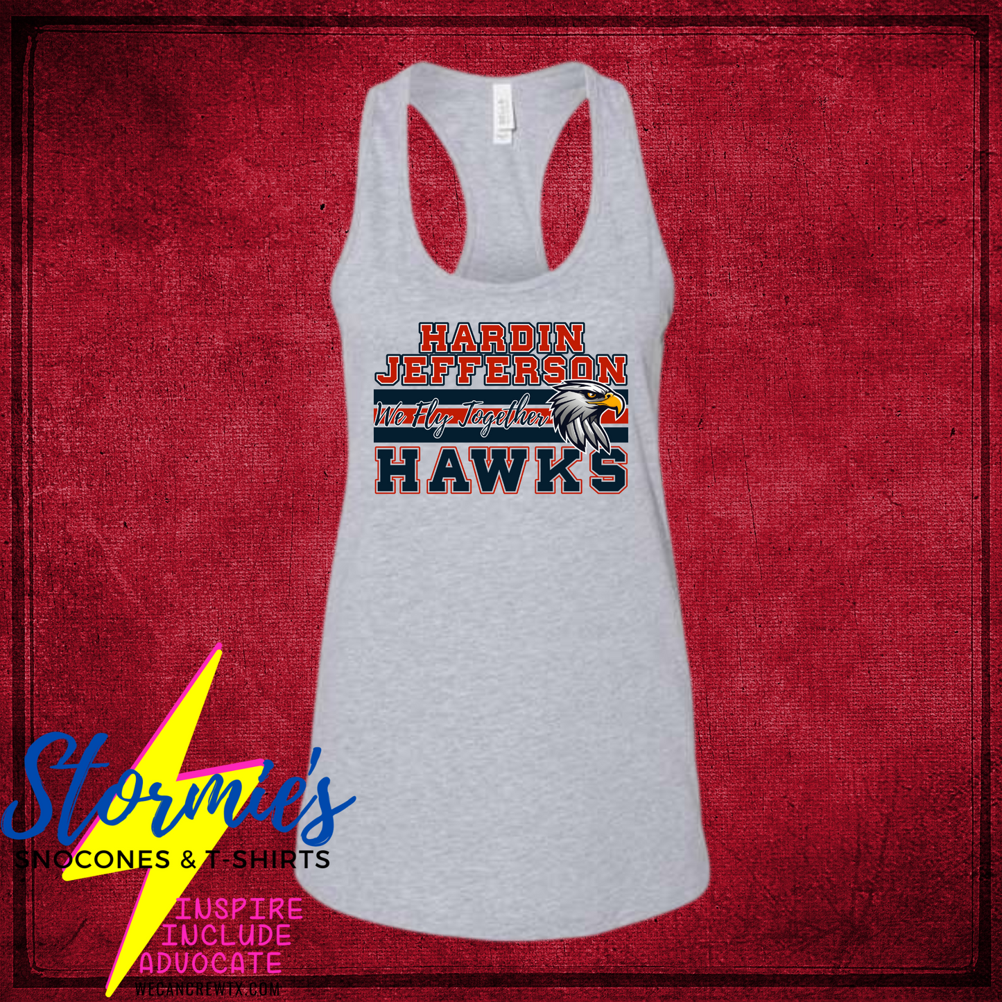 Hawks Stacked Mascot  Bella Racer Back Tank Top