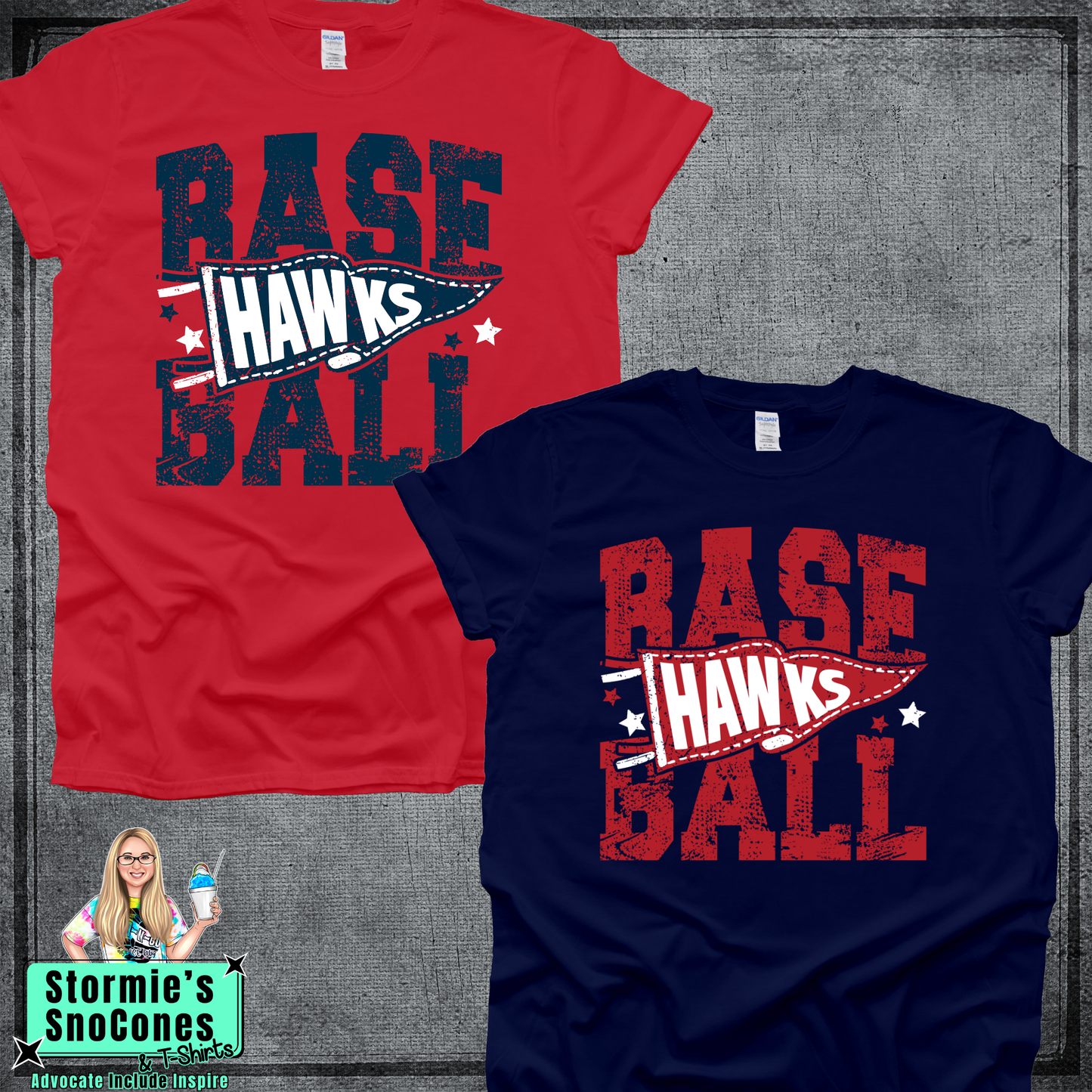 HJ Hawks Baseball Distressed Pennant Tshirt