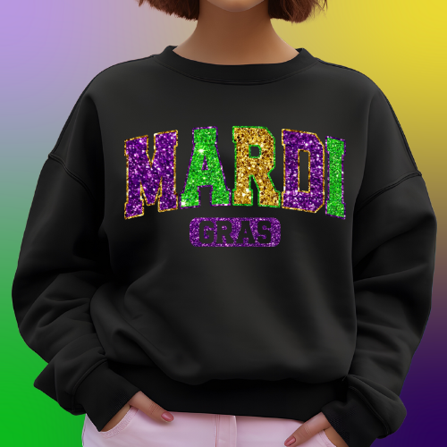 Mardi Gras Faux Glitter Black Sweatshirt & Hoodie