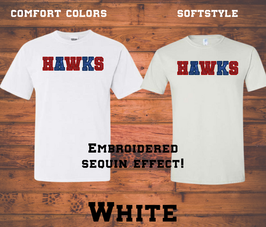 Hawks Sequin Effect Gildan Softstyle or Comfort Colors Shirt