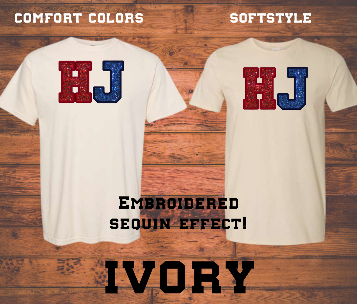 HJ Sequin Effect Gildan Softstyle or Comfort Colors Shirt