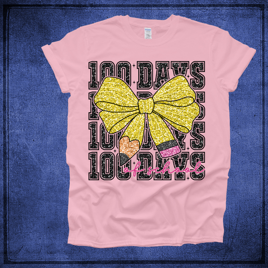 Pencil Bow  -100 Days of School - Light Pink Shirt