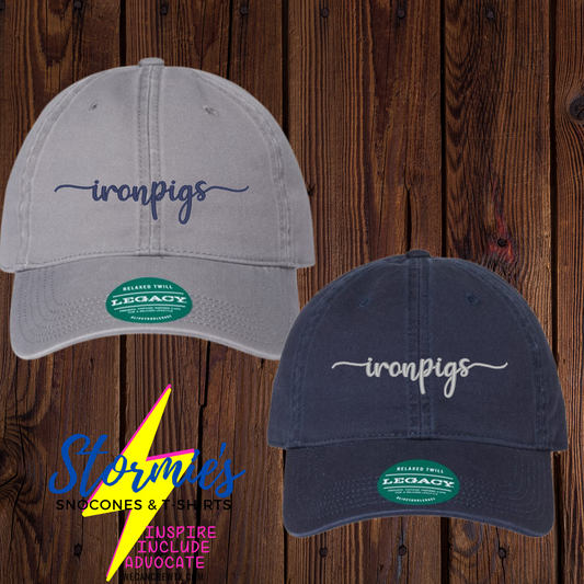 Ironpigs Cursive Dad Hat Embroidered Hat - PICK UP ONLY