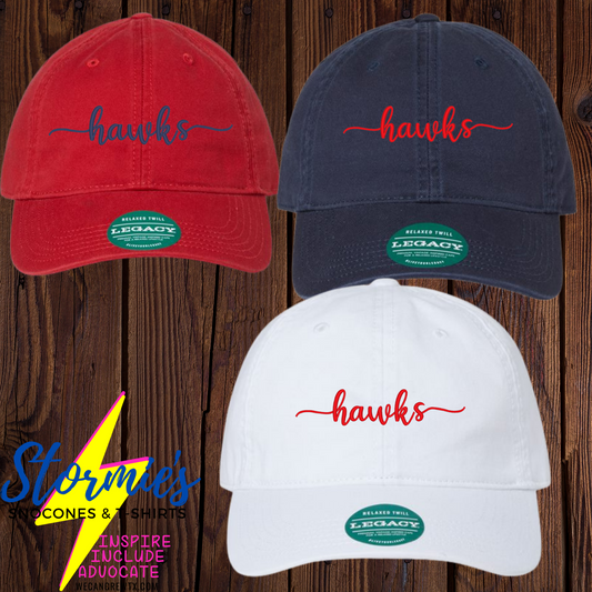 Hawks Cursive Dad Hat Embroidered Hat - PICK UP ONLY