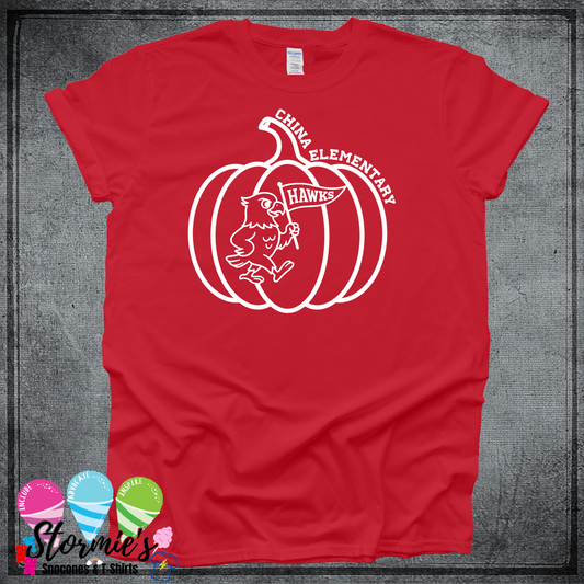 Hawk Pumpkin - Fall China Elementary Field Day 2025 Shirt Red