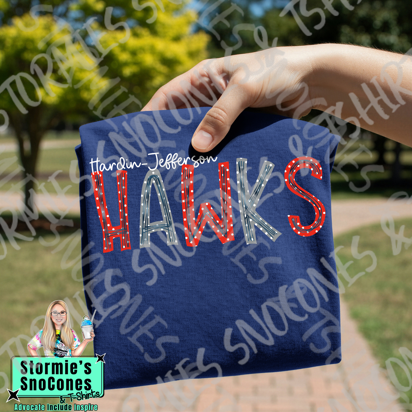 Hardin Jefferson Hawks Polka Dot Doodle Navy Gildan Comfort Colors Bella Canvas Shirt