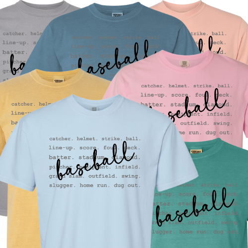 Baseball Words Comfort Colors Shirt