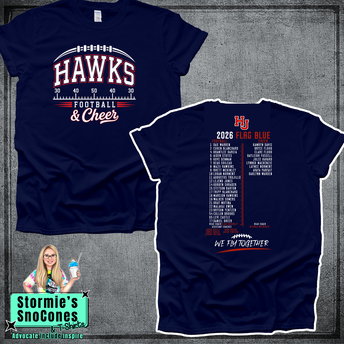 Hardin Jefferson Hawks HJYS Football & Cheer 2026 Shirt - FLAG BLUE