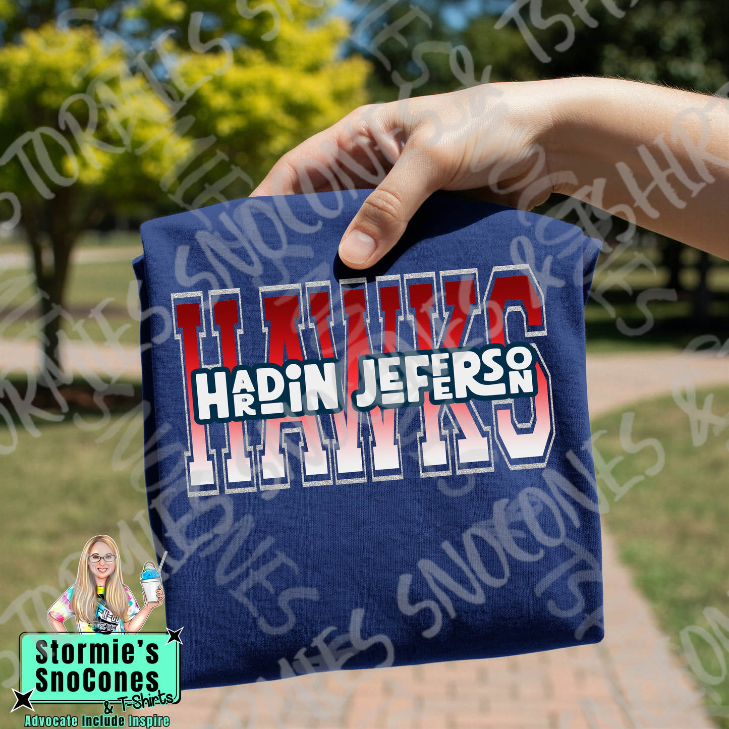 Hardin Jefferson Hawks letter split retro stack Navy Gildan Comfort Colors Bella Canvas Shirt