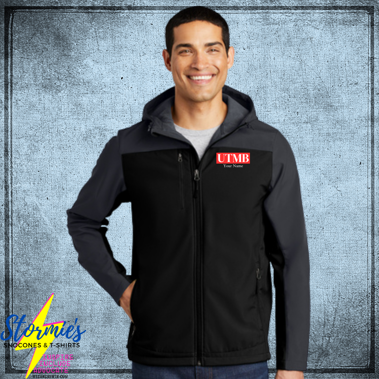 UTMB Custom Hooded Soft Shell Unisex Jacket - Black/Battleship Gray