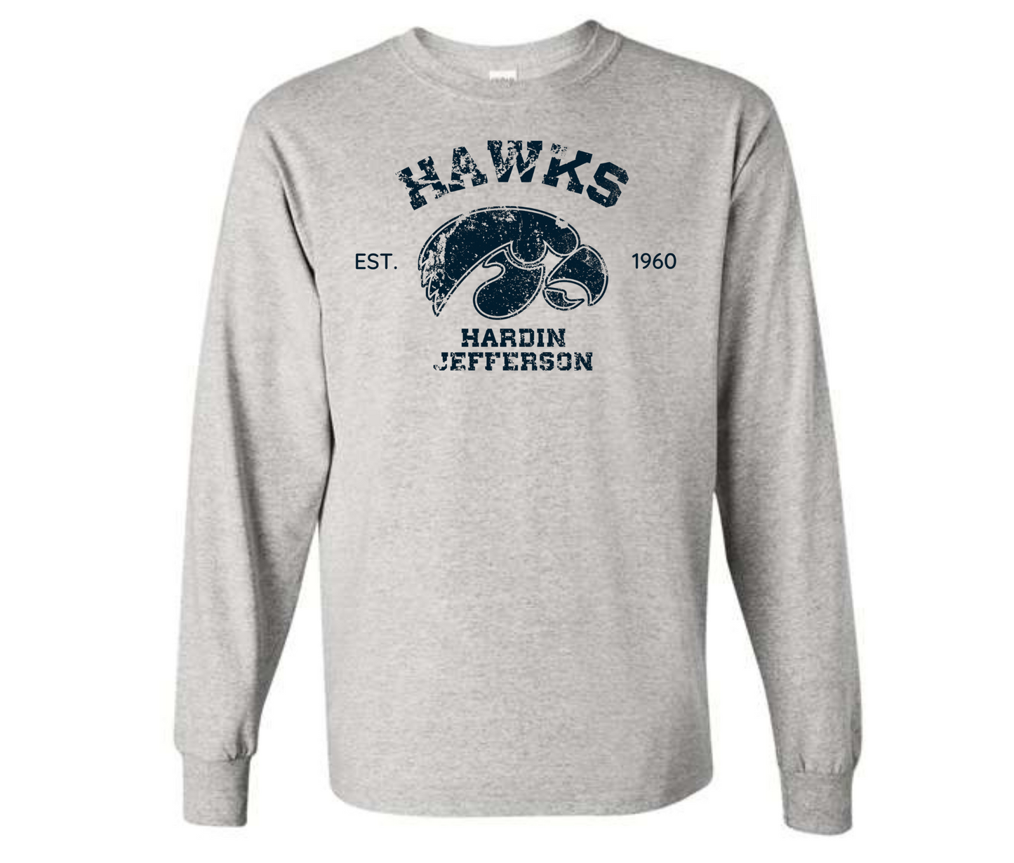 Hawks EST. HJ Distressed Gray Shirt & Sweatshirt & Hoodie & Long Sleeve Shirt