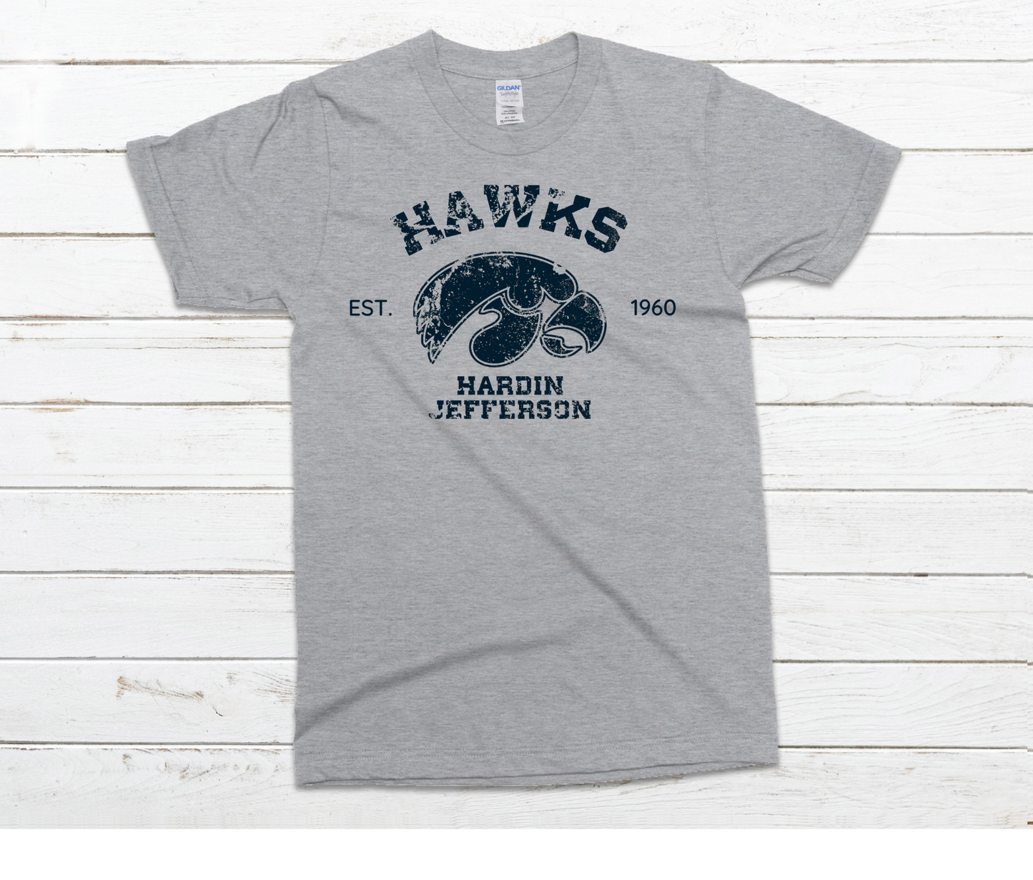 Hawks EST. HJ Distressed Gray Shirt & Sweatshirt & Hoodie & Long Sleeve Shirt