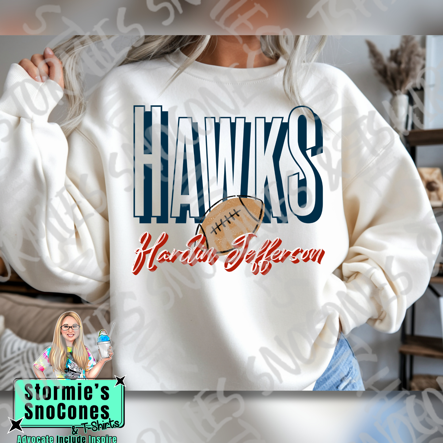 Hardin Jefferson Hawks Doodle Football Icon White TShirt or Sweatshirt