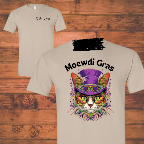 Mardi Gras Cat Moewdi Southern Locals Softstyle Tan Shirt