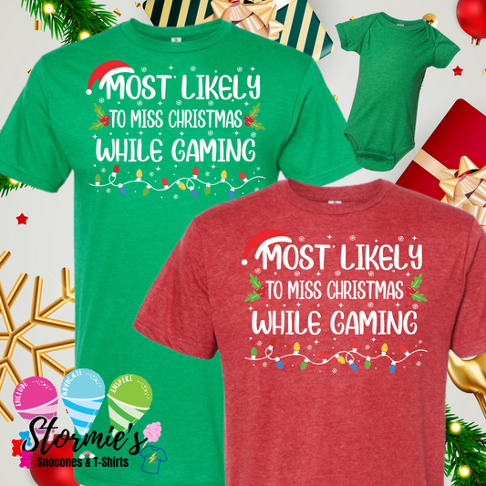 Christmas Lights Group Shirts - Most Likely To - Miss Christmas While Gaming