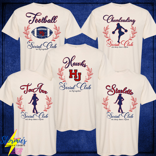 HJ Hawks Cheer Football Starlettes Tex-ann Social Club Cream Shirt