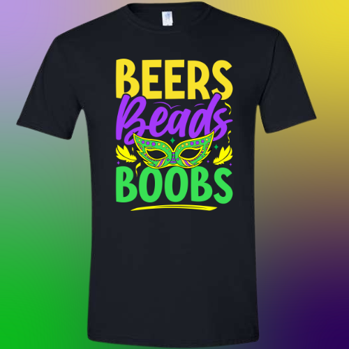 Mardi Gras Beers Beads Boobs Black Shirt