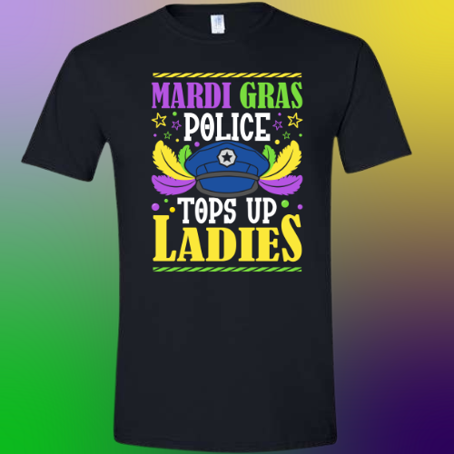 Mardi Gras Police Tops Up Ladies Black Shirt