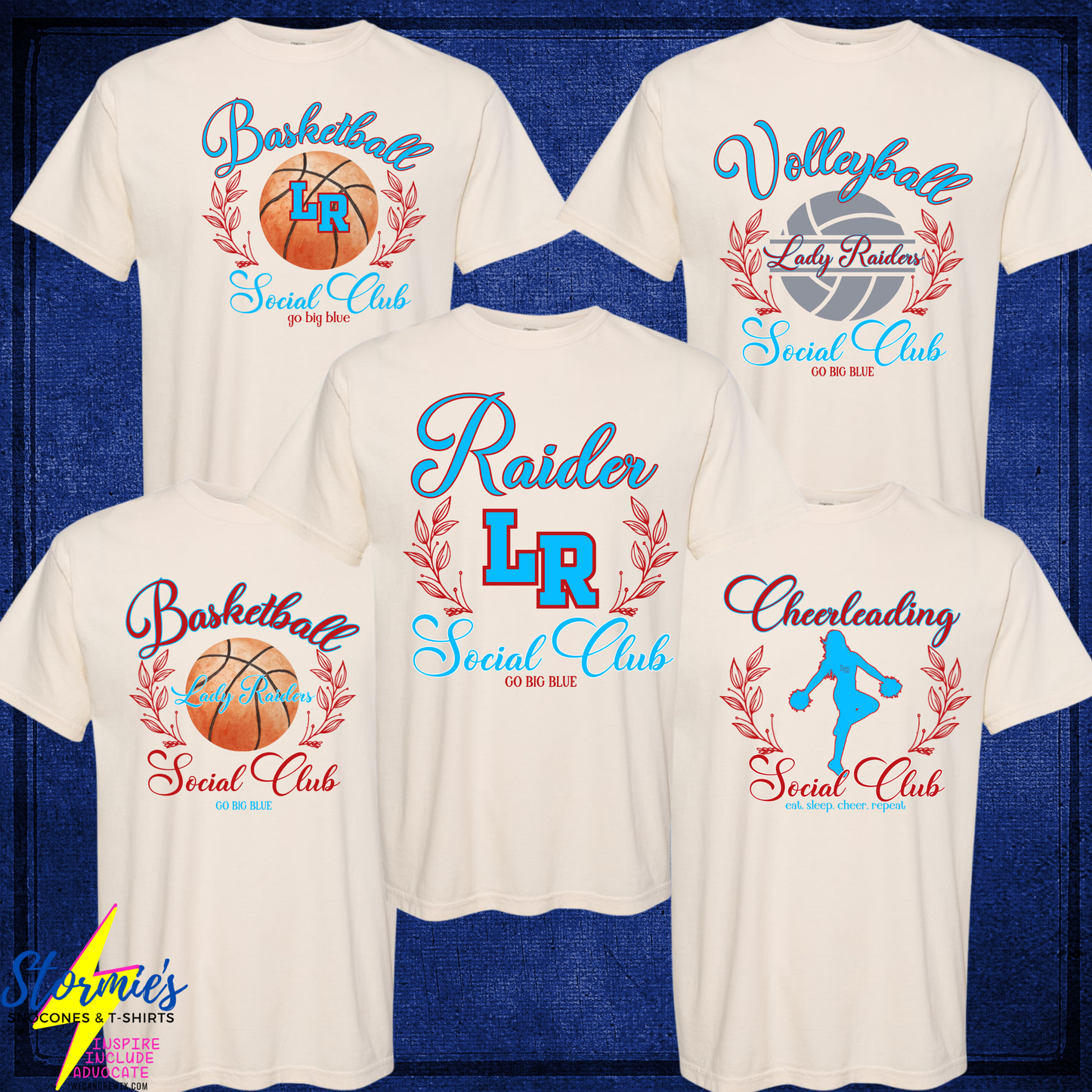 LR Basketball Lady Raiders Volleyball Cheer Social Club Cream Shirt