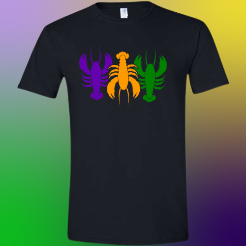 Mardi Gras Crawdaddy Flag Black Shirt