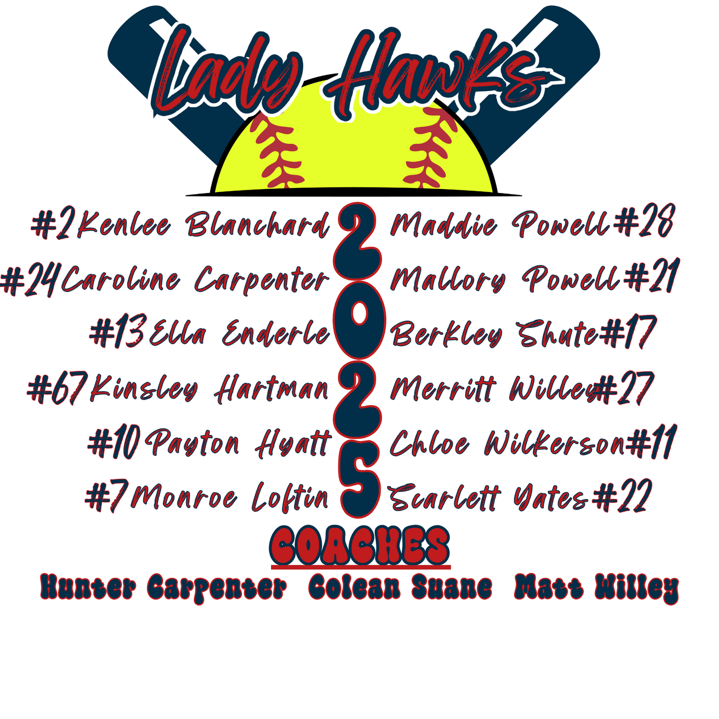 Lady Hawks Softball All Stars 2025 White Dry Fit Shirt