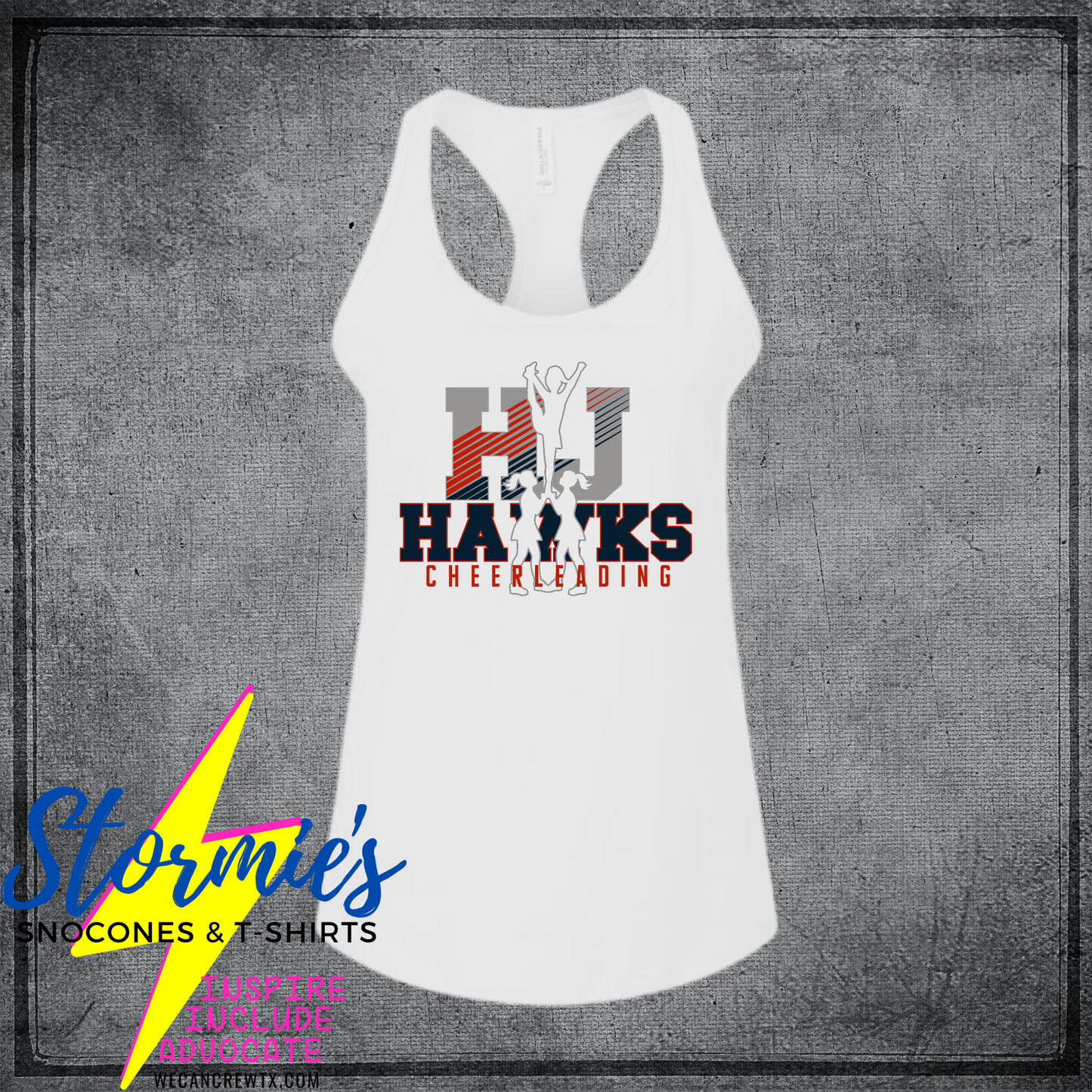 HJ Hawks Cheerleading Stunt White Bella Racer Back Tank Top