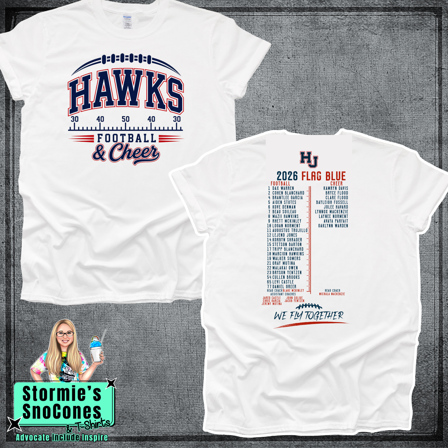 Hardin Jefferson Hawks HJYS Football & Cheer 2026 Shirt - FLAG BLUE