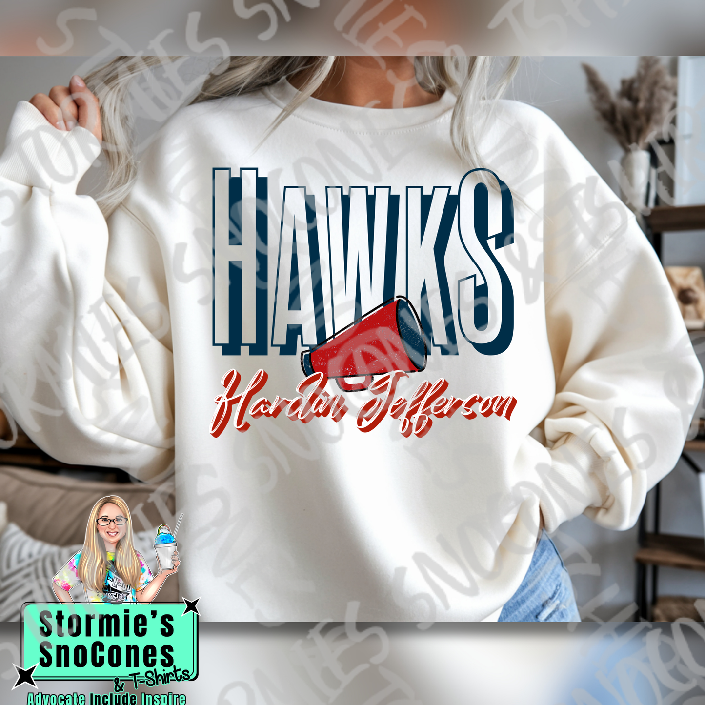 Hardin Jefferson Hawks Doodle Cheer Megaphone Icon White TShirt or Sweatshirt