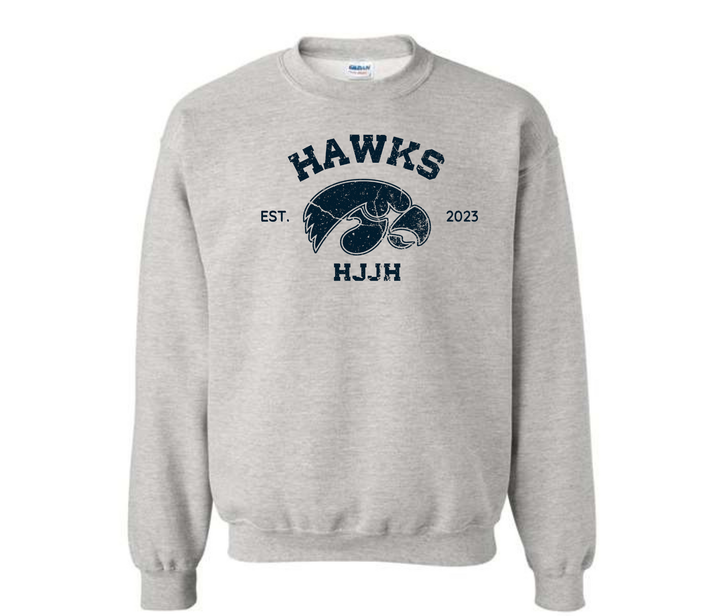 Hawks EST. 2023 HJJH Hardin Jefferson JUNIOR HIGH Distressed Gray Shirt & Sweatshirt & Hoodie & Long Sleeve Shirt