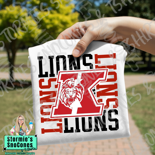 Kountze Lions Logo Repeat White Gildan Comfort Colors Bella Canvas Shirt