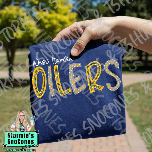 West Hardin Oilers Polka Dot Doodle Navy Gildan Comfort Colors Bella Canvas Shirt