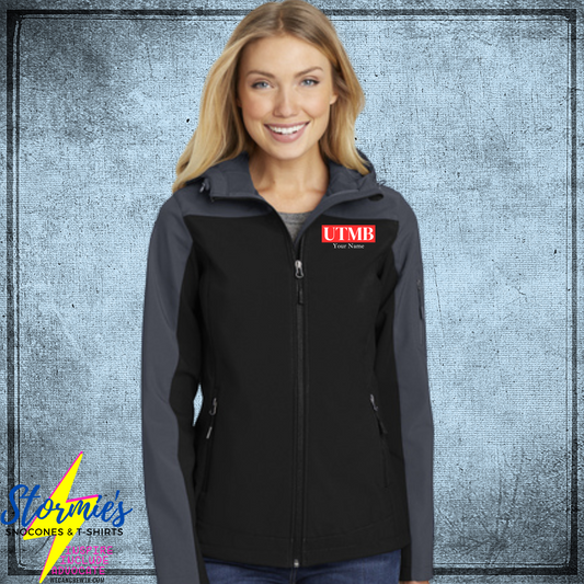 UTMB Custom Hooded Soft Shell Women's Jacket - Black/Battleship Gray