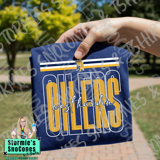 West Hardin Oilers Layered Outline Cursive Navy Gildan Comfort Colors Bella Canvas Shirt