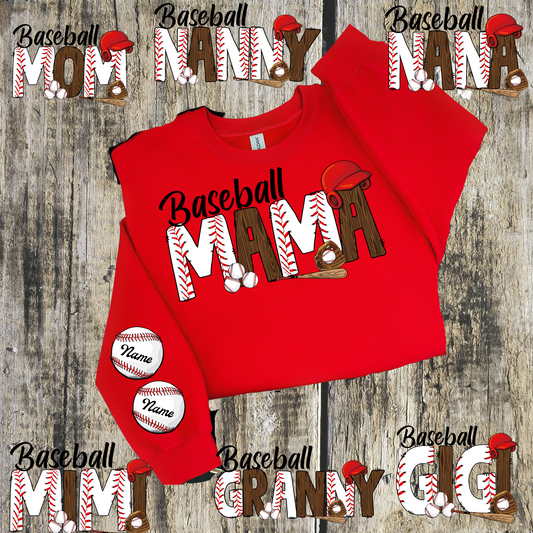 Baseball Mama YOUR CHILD'S NAME ON SLEEVE Sweatshirt