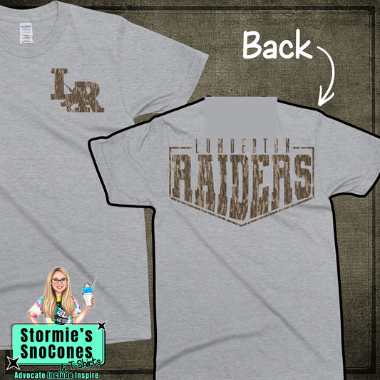 Lumberton Raiders Bottomland Camo Frame - Dryblend or Dryfit - Sport Gray Short Sleeve Shirt