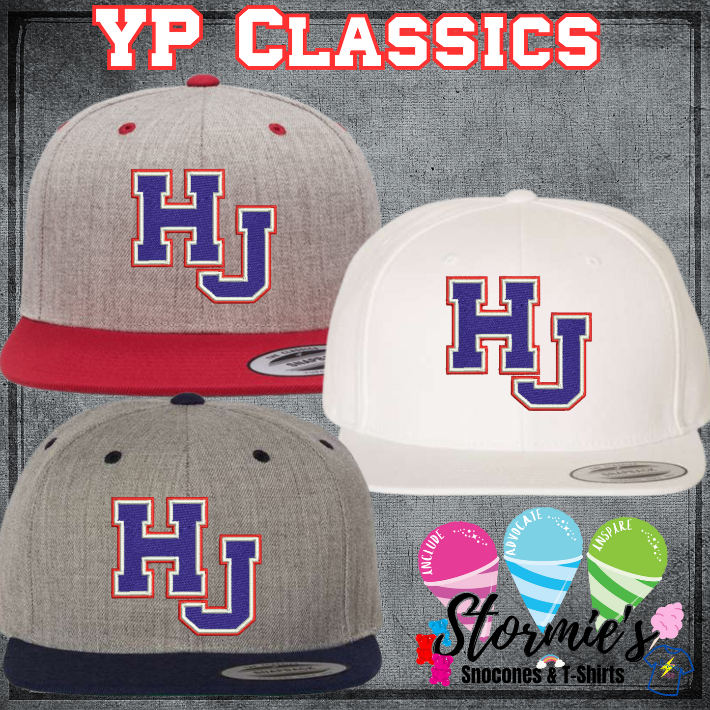 HJ 3 Color Hawks YP CLassics Flat Bill Snapback Embroidered Hat - PICK UP ONLY