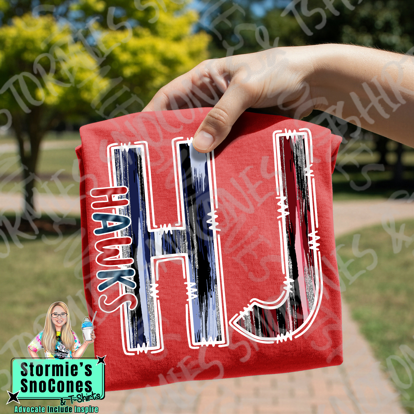 Hardin Jefferson Hawks Brushstroke Doodle Red Gildan Comfort Colors Bella Canvas Shirt