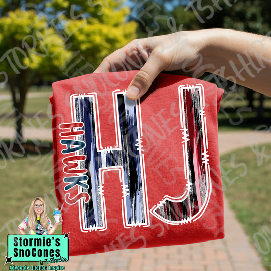 Hardin Jefferson Hawks Brushstroke Doodle Red Gildan Comfort Colors Bella Canvas Shirt