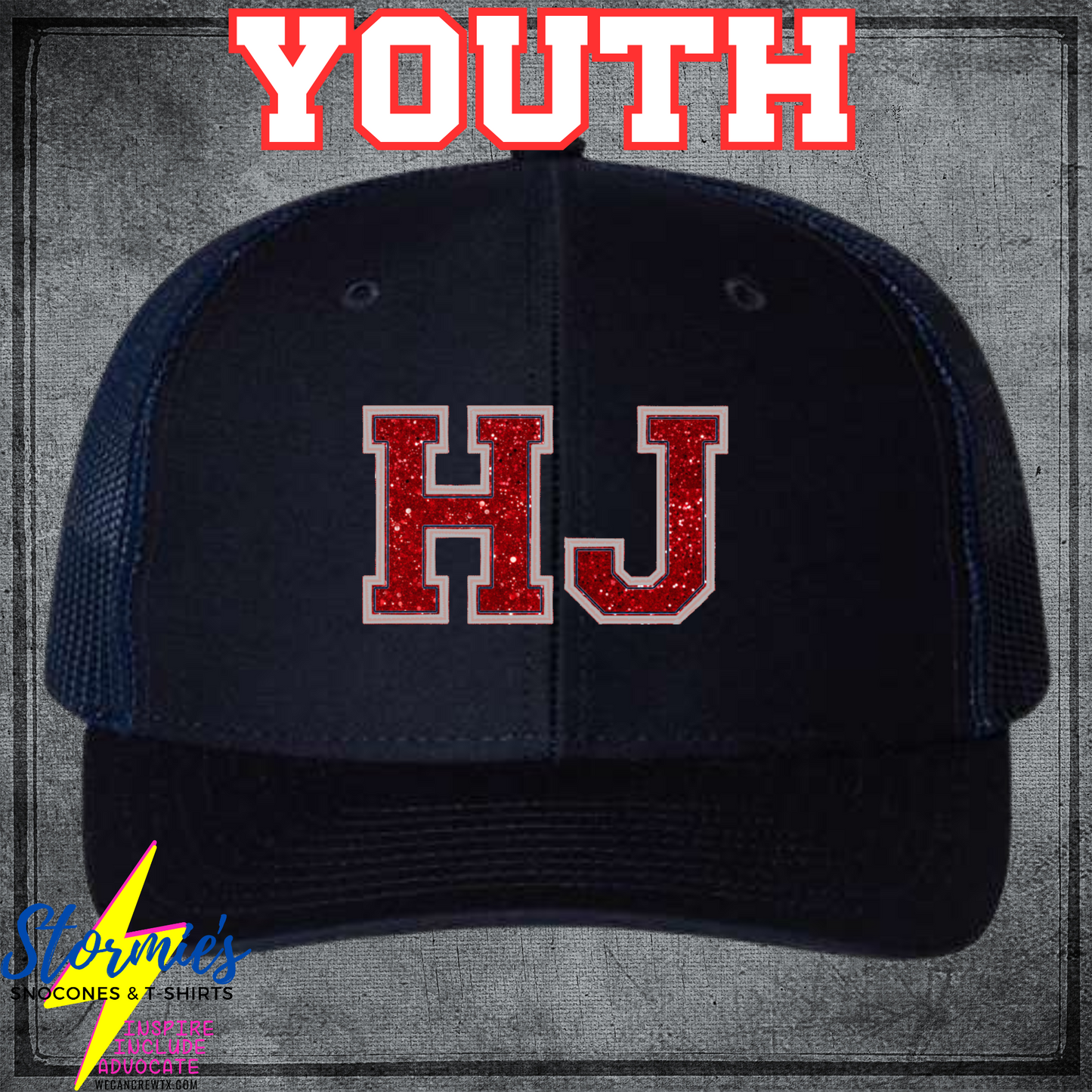 YOUTH HJ Glitter Embroidered Navy Richardson Mesh Back Hat - PICK UP ONLY