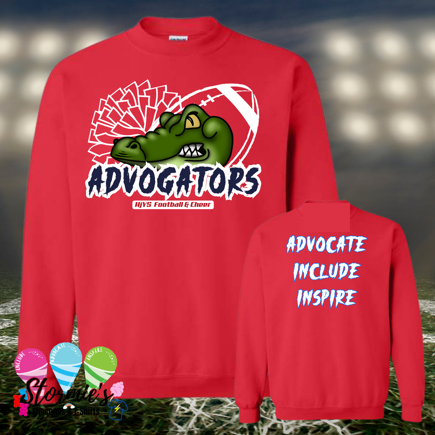 Advogators Football & Cheer 2025 Red Sweatshirt & Hoodie & Long Sleeve Shirt