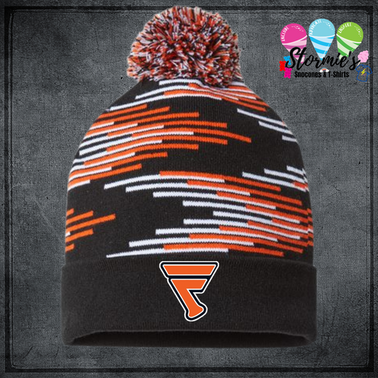 Franchise Baseball Cuffed Orange/Black/White Embroidered Pompom Beanie